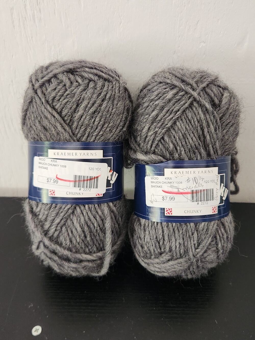 Kraemer Yarns Mauch Chunky Lot 2 Skeins Shitake Wool Chunky USA Made 120 Yds